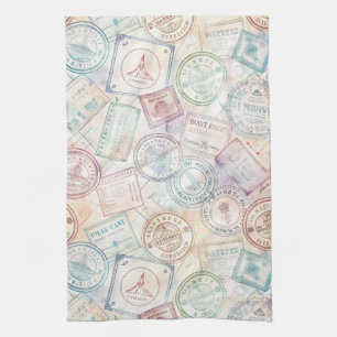 Linge De Cuisine Motif de timbre de voyage du monde vintage (8)