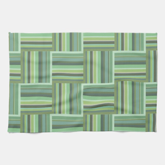 Linge De Cuisine Motif de tissage à rayures vert olive (Horizontal)