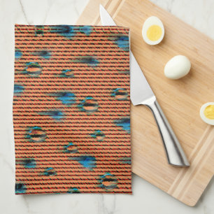 Linge De Cuisine Motif de tissu orange et bleu brûlé