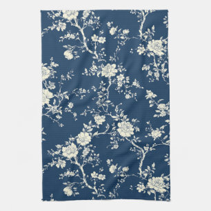 Linge De Cuisine Motif de toile florale vintage bleu (11)