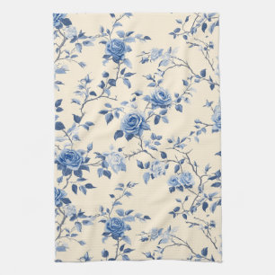 Linge De Cuisine Motif de toile florale vintage bleu (6)