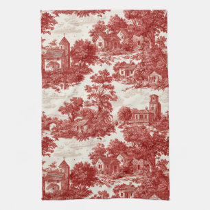 Linge De Cuisine Motif de toile rouge vintage paysage nature