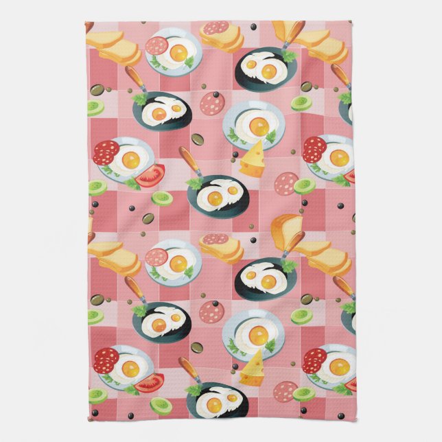 Linge De Cuisine Motif de tomate et d'oeufs au plat (Vertical)