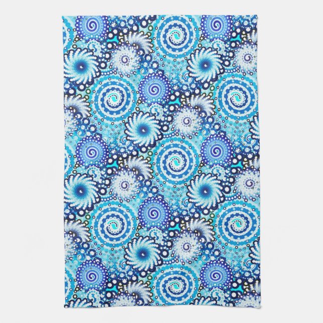 Linge De Cuisine Motif de tourbillon fractal, nuances de bleu (Vertical)