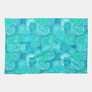Linge De Cuisine Motif de tourbillon fractal, nuances de bleu océan