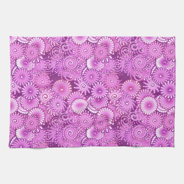 Linge De Cuisine Motif de tourbillon fractal, nuances de prune et d (Horizontal)