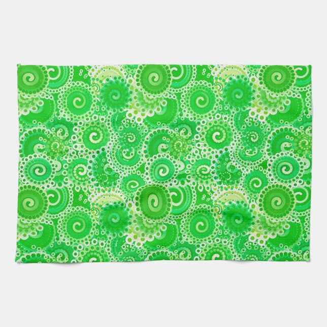 Linge De Cuisine Motif de tourbillon fractal, nuances de vert print (Horizontal)