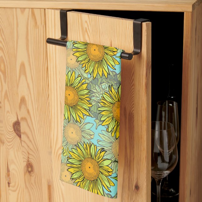 Linge De Cuisine Motif de tournesol jaune avec feuillage et bourgeo (Pliage en tiers)