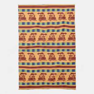Linge De Cuisine Motif de train vintage avec rayures et carreaux