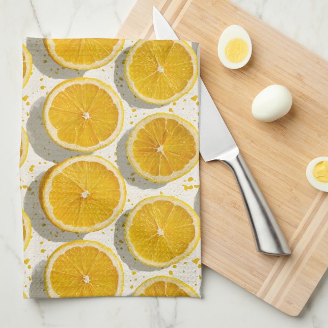 Linge De Cuisine Motif de tranche d'orange baignée de soleil (Quart Plié)