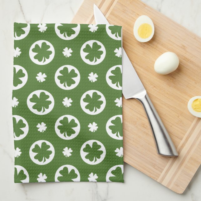 Linge De Cuisine Motif de trèfle à quatre feuilles vert (Quart Plié)