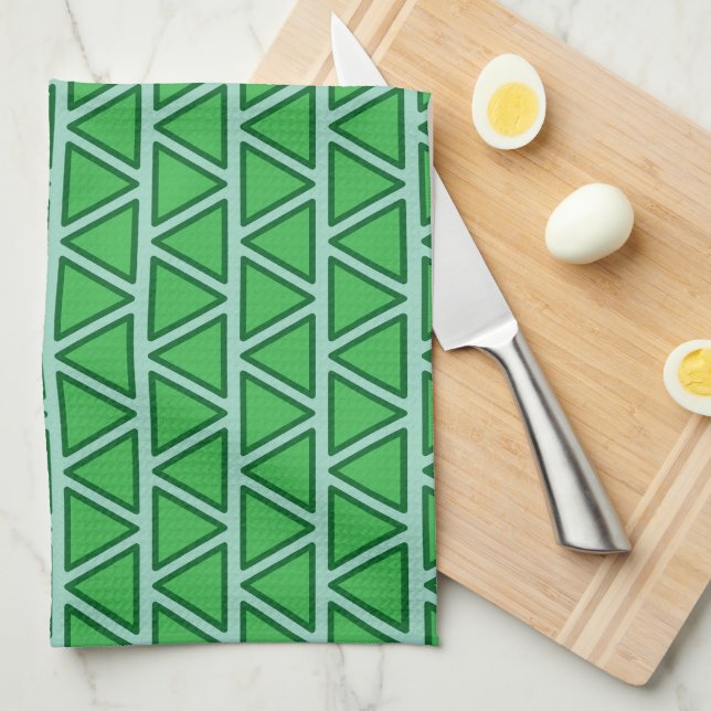 Linge De Cuisine Motif de triangle vert à trois tons abstrait (Quart Plié)