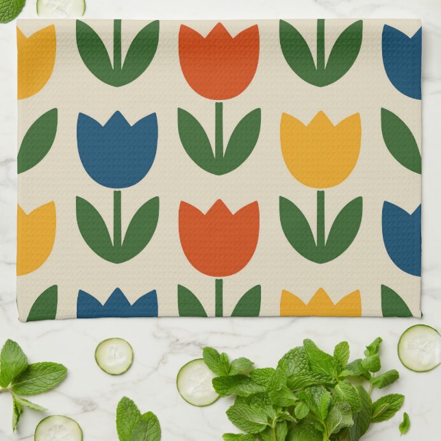 Linge De Cuisine Motif de tulipe coloré (Plié)