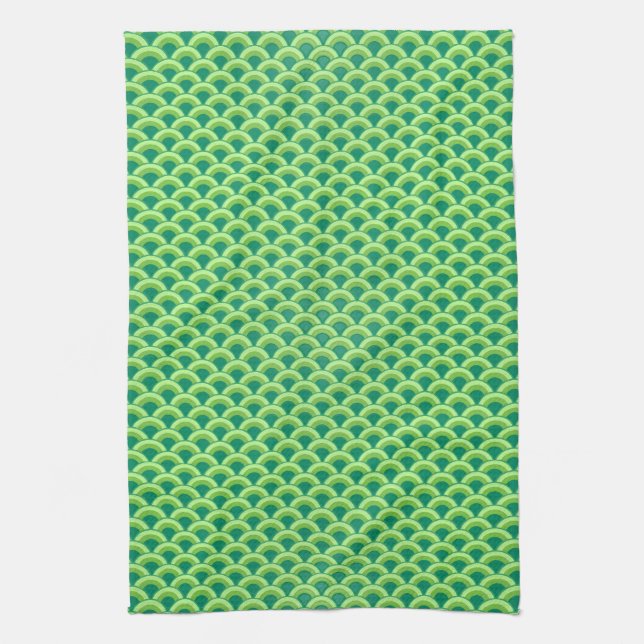 Linge De Cuisine Motif de vague Art Déco - vert jade (Vertical)