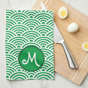 Linge De Cuisine Motif de vague de Nami de Japonais et monogramme