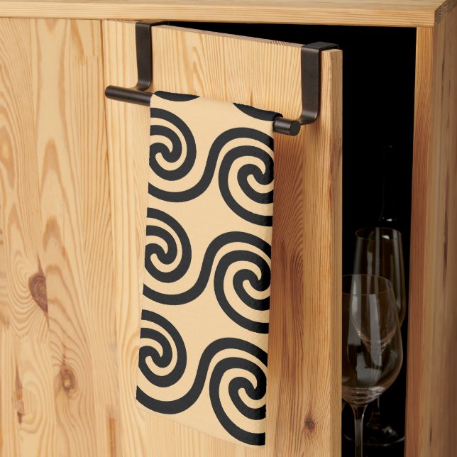 Linge De Cuisine Motif de vagues de clé Méandre grec marron (Pliage en tiers)