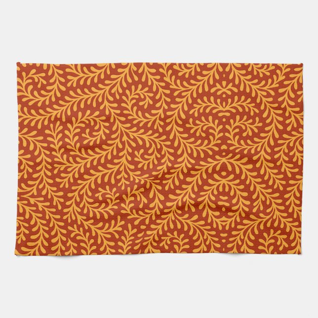 Linge De Cuisine Motif de vigne feuillue jaune doré  (Horizontal)