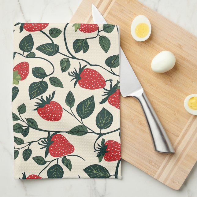 Linge De Cuisine Motif de vigne fraise (Quart Plié)