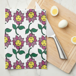 Linge De Cuisine Motif de visage de fleur souriante fantaisiste