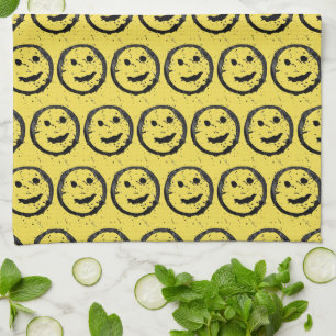 Linge De Cuisine Motif de visage jaune heureux souriant taché cool