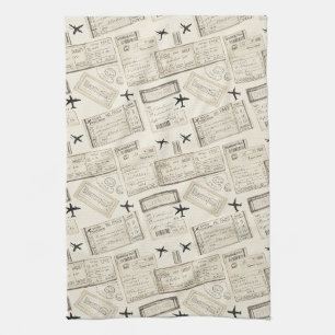 Linge De Cuisine Motif de voyage de carte d'embarquement vintage