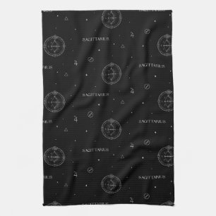 Linge De Cuisine Motif de zodiaque Sagittaire en noir et blanc