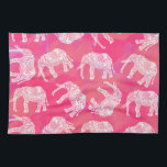 Linge De Cuisine motif d'éléphant tribal coloré rose girly<br><div class="desc">Un motif d'éléphants tribaux et fleuris branché sur un arrière - plan rose.</div>