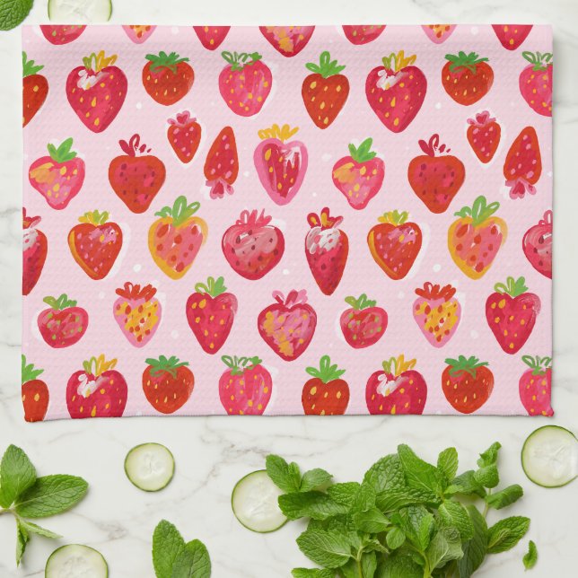 Linge De Cuisine Motif Délice de Fraises (Plié)
