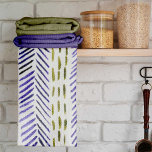 Linge De Cuisine Motif d'épine bovine en violet et vert<br><div class="desc">Motif d'os de hareng de Boho en violet et vert. Motif abstrait simple en tissu de boue.</div>
