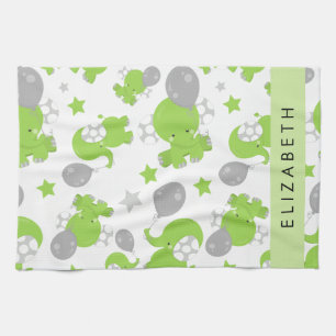 Linge De Cuisine Motif Des Eléphants Verts, Étoiles, Votre Nom