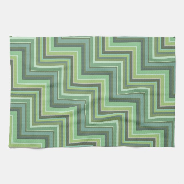 Linge De Cuisine Motif d'escalier à rayures vert olive (Horizontal)