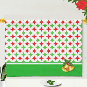 Linge De Cuisine Motif d'étoile en diamant vert et rouge sur fond b