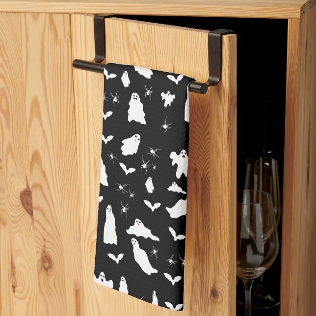 Linge De Cuisine Motif d'Halloween, chauves-souris et araignées (Pliage en tiers)