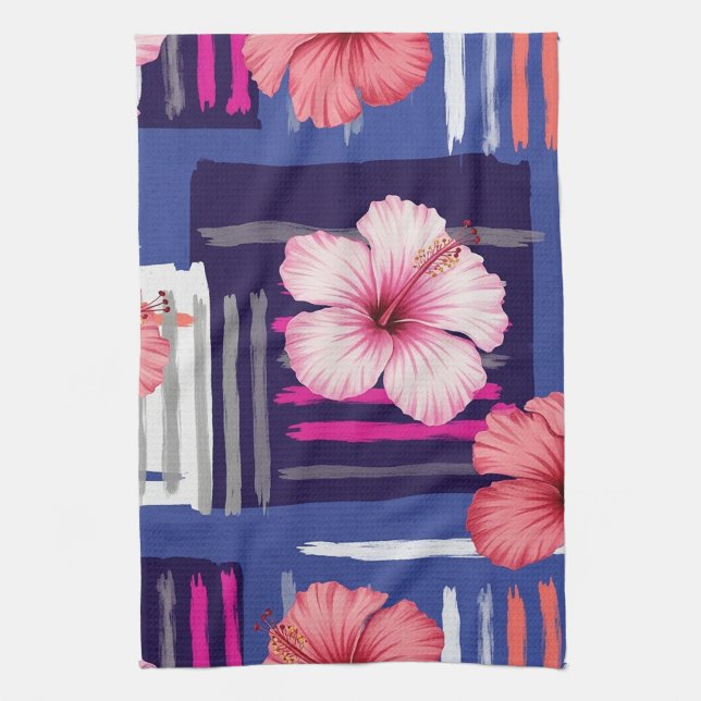 Linge De Cuisine Motif d'Hibiscus Tropical Côtier (12) (Vertical)