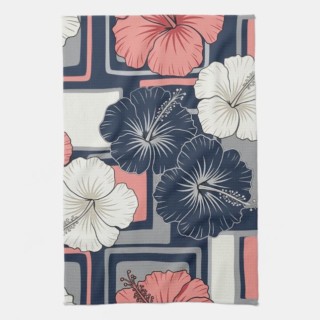 Linge De Cuisine Motif d'Hibiscus Tropical de Côte (4) (Vertical)