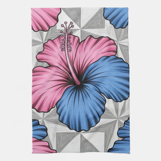 Linge De Cuisine Motif d'Hibiscus Tropical de Côte (6) (Vertical)