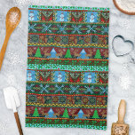 Linge De Cuisine Motif d'hiver des neiges de Noël<br><div class="desc">Cette serviette de cuisine de vacances originale a un motif festif fait pour ressembler à un pull de Noël tricoté. Il comprend rennes, arbres, montagnes, bonhomme de neige, milleot, flocons de neige, oiseaux et plus encore. Les couleurs sont toutes de jolis tons rouge, vert, bleu et jaune doré. Ce design...</div>