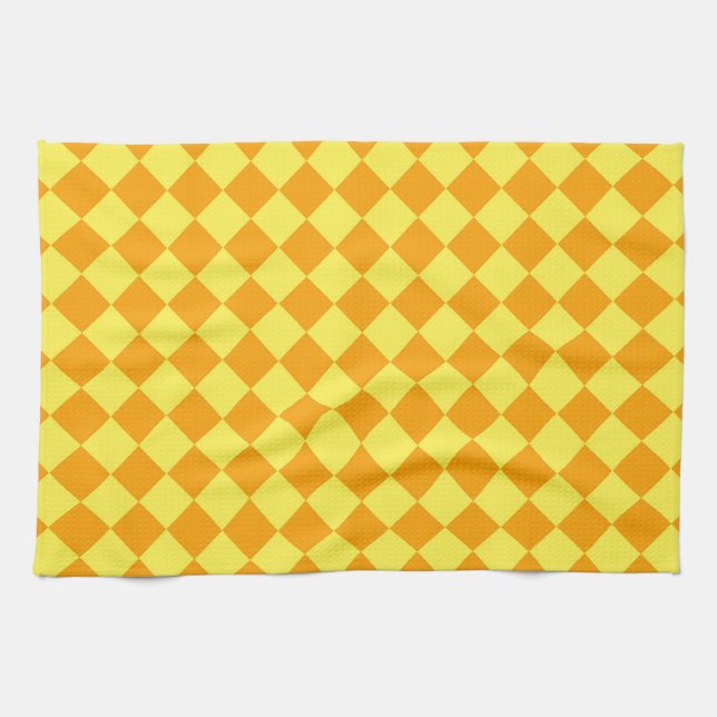 Linge De Cuisine Motif diamant à carreaux jaune orange  (Horizontal)