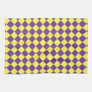 Linge De Cuisine Motif diamant à carreaux jaune violet