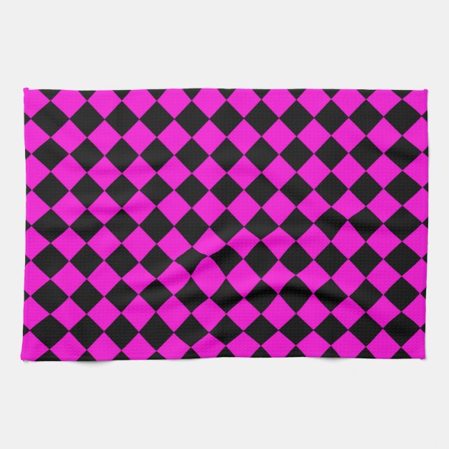Linge De Cuisine Motif diamant à carreaux rose noir  (Horizontal)