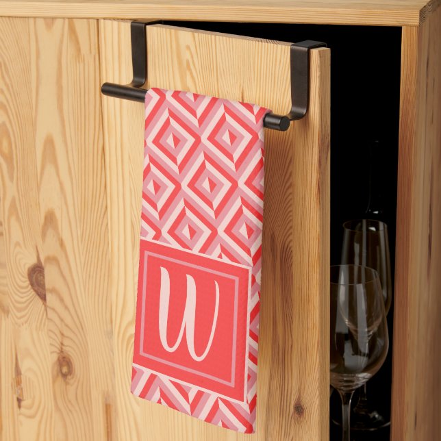 Linge De Cuisine Motif diamant à trois tons rouge Monogram (Pliage en tiers)