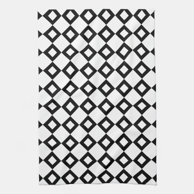 Linge De Cuisine Motif diamant blanc et noir (Vertical)
