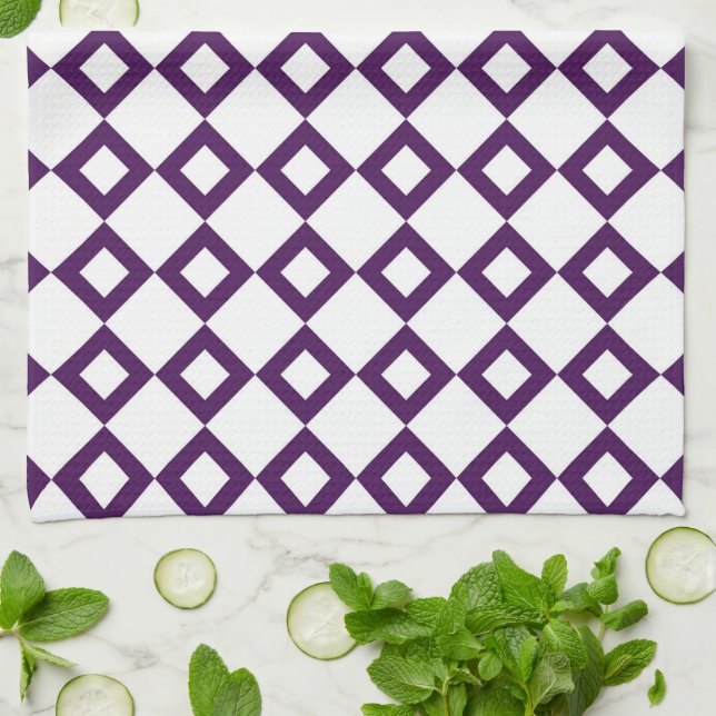 Linge De Cuisine Motif diamant blanc et violet (Plié)