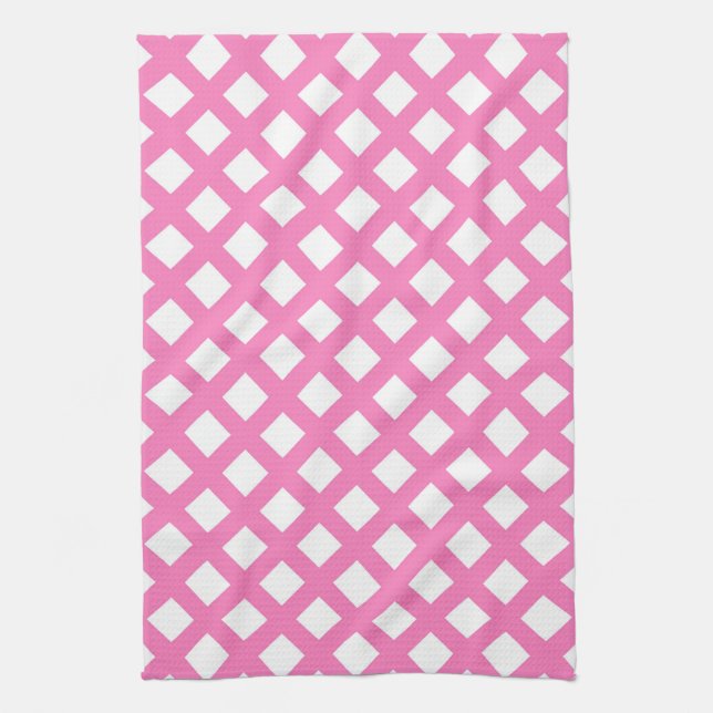 Linge De Cuisine Motif diamant damier rose blanc (Vertical)