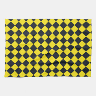 Linge De Cuisine Motif diamant jaune de damier noir