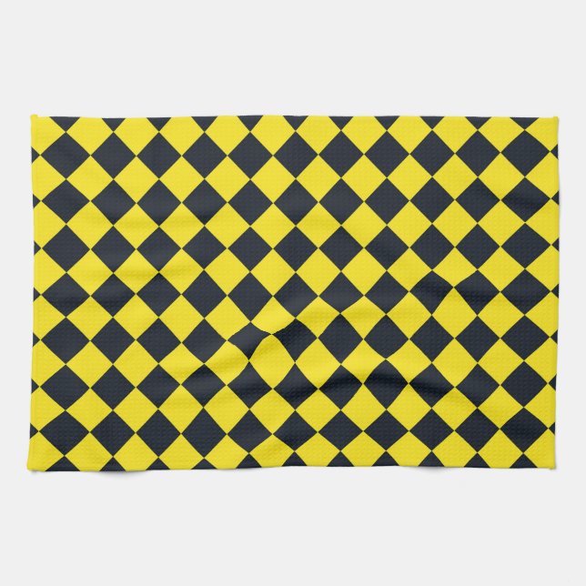 Linge De Cuisine Motif diamant jaune de damier noir (Horizontal)
