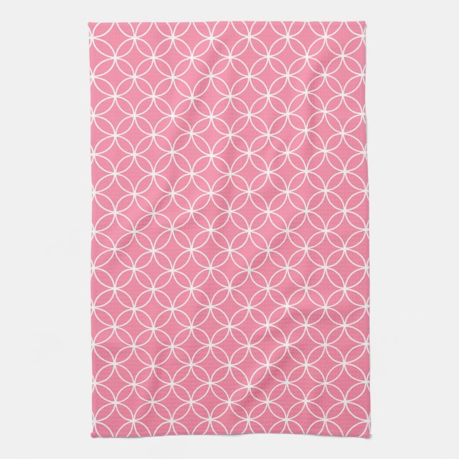 Linge De Cuisine Motif diamant moderne en cercle rose clair et blan (Vertical)