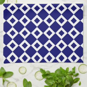 Linge De Cuisine Motif diamant naval et blanc