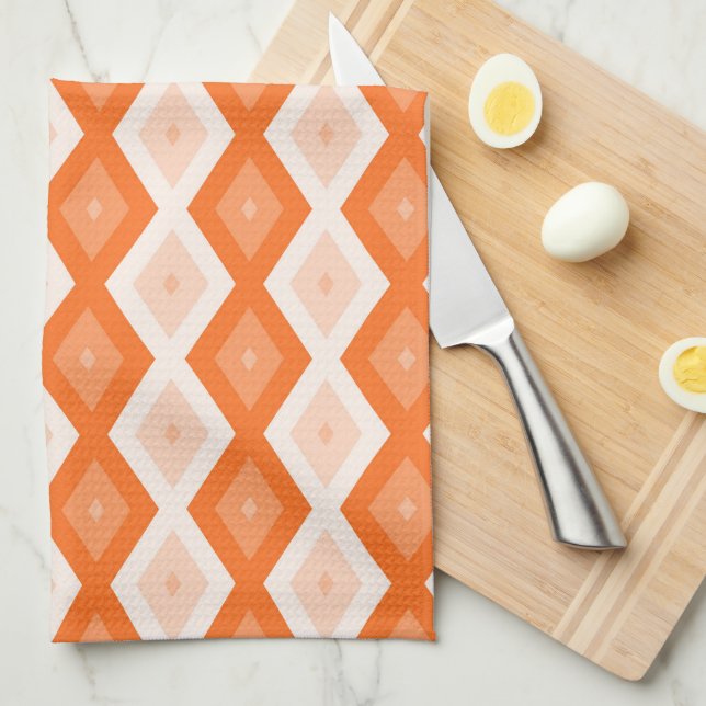 Linge De Cuisine Motif diamant orange (Quart Plié)