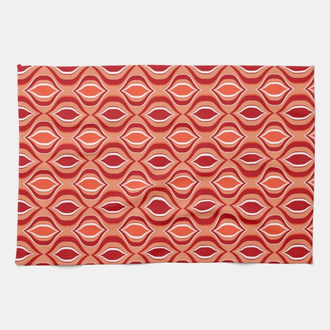 Linge De Cuisine Motif diamant orange, corail, marron. (Horizontal)
